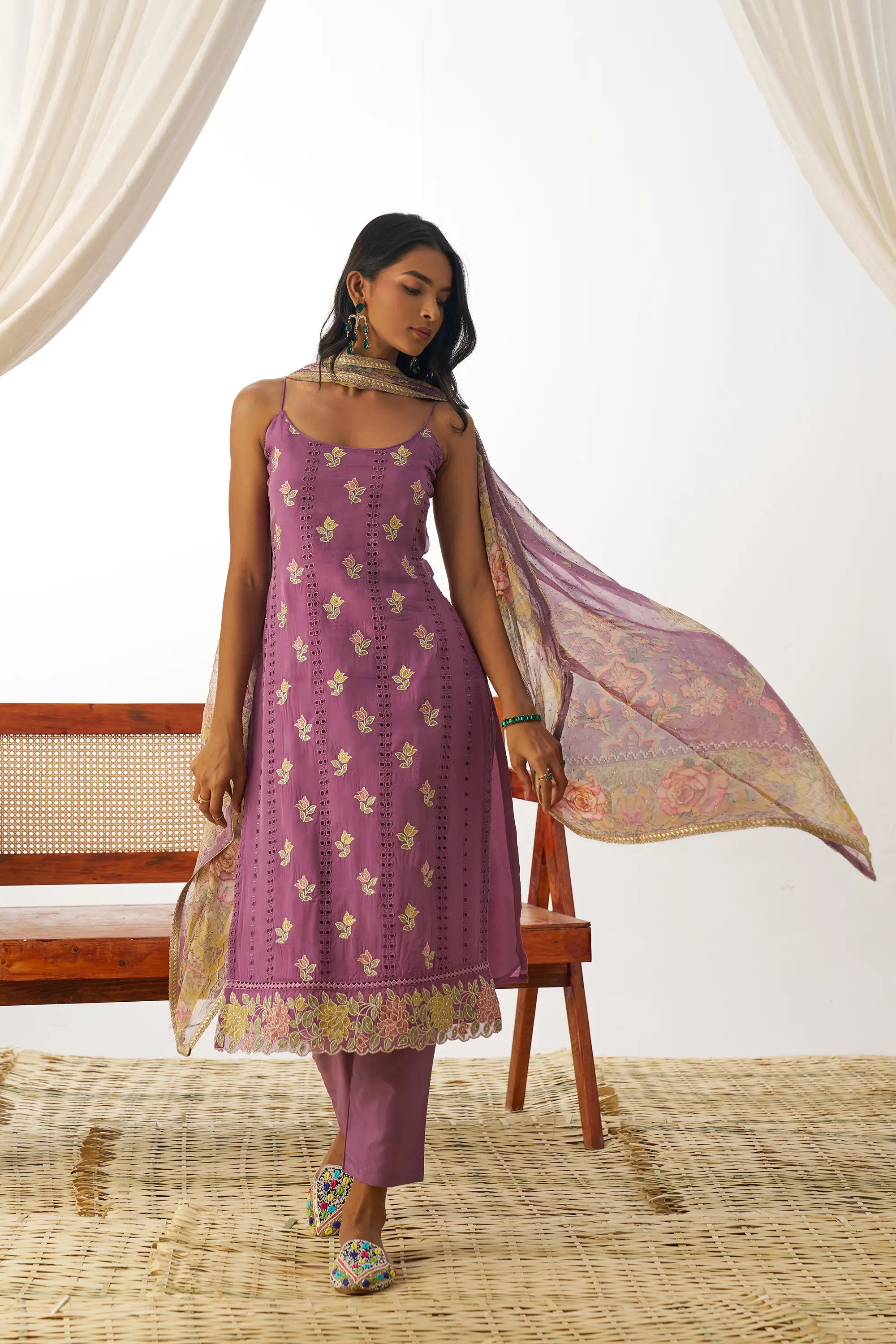 Dark Mauve Fancy Embroidered Work Organza Salwar Suit With Dupatta - qivii
