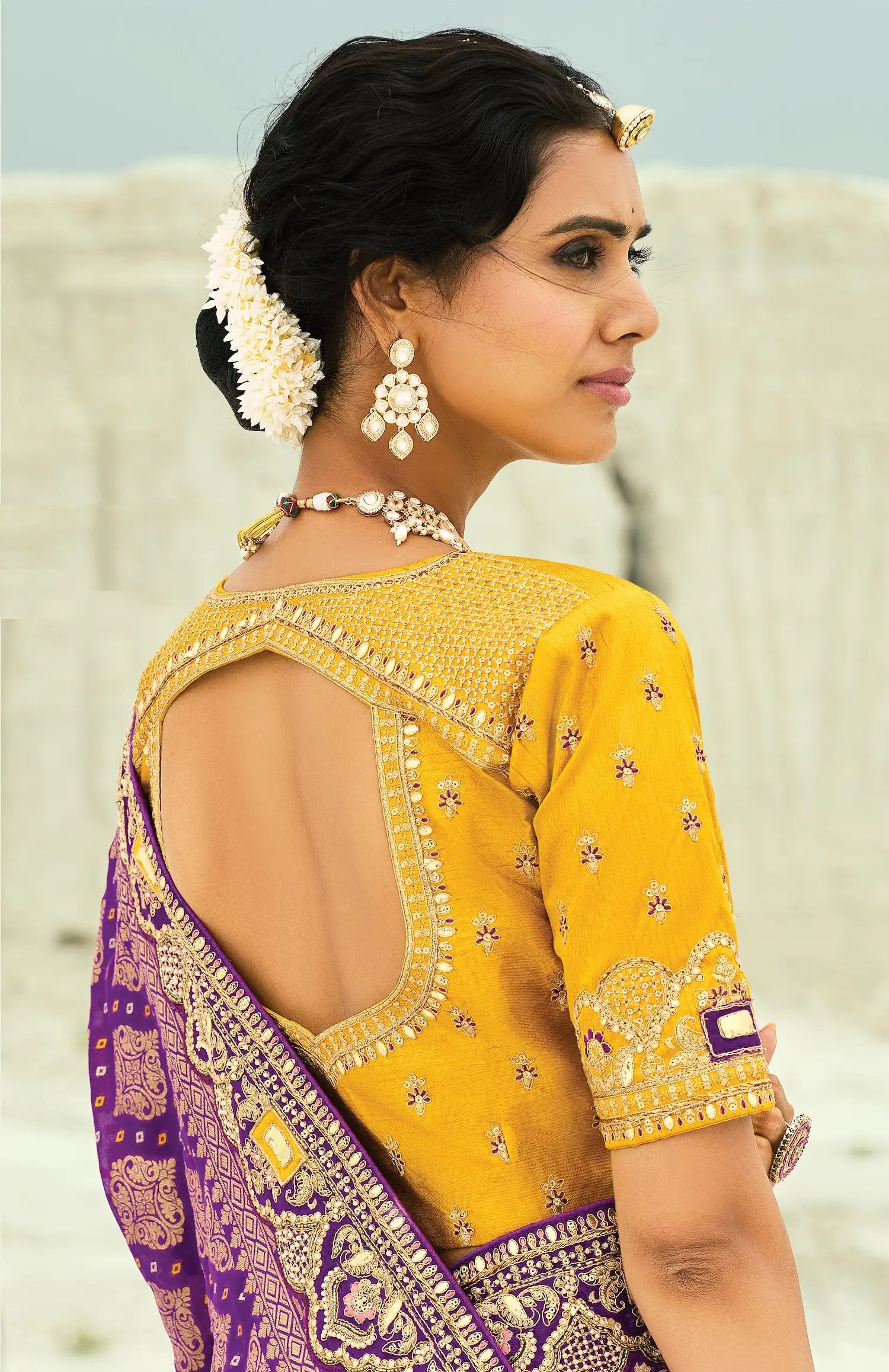 Wine Georgette Heavy Embroidered Bandhej Saree - qivii