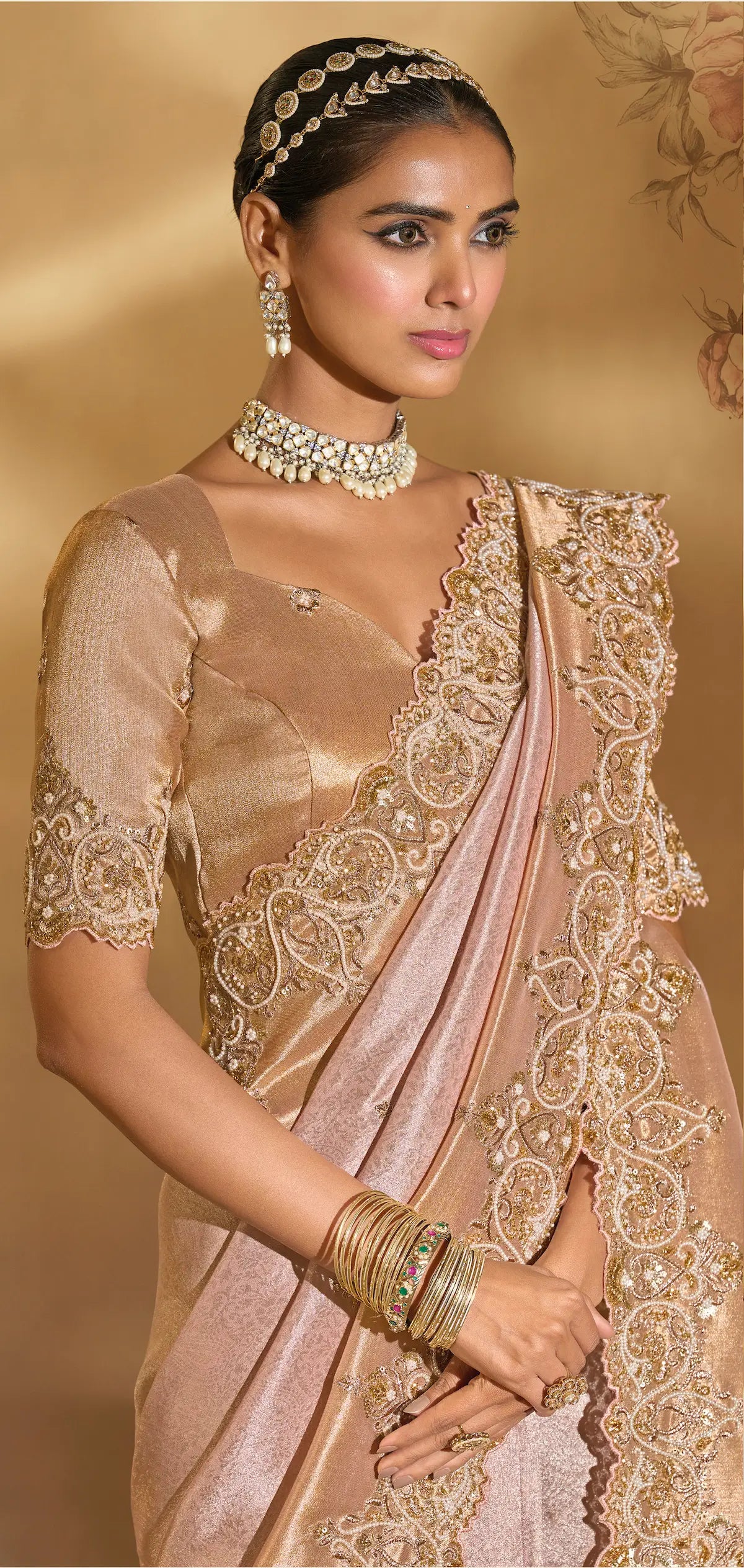 Blush Pink Silk Heavy Embroidery & Hand Work Saree - qivii