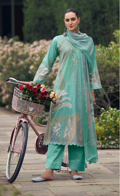 PEARL AQUA PURE LAWN COTTON WITH FENCY WORK WITH DIGITAL PRINT