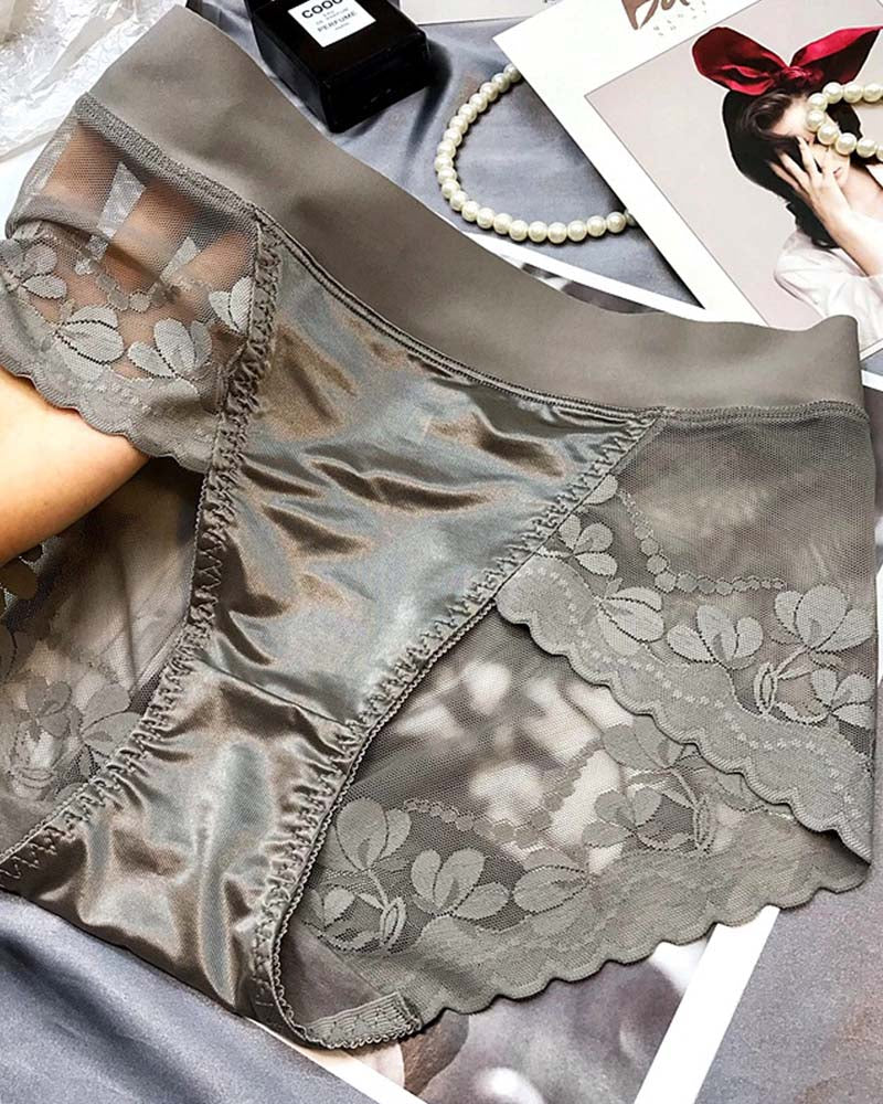 High-End Satin Light Luxury Lace High-Waisted Belly Pants - By Qivii