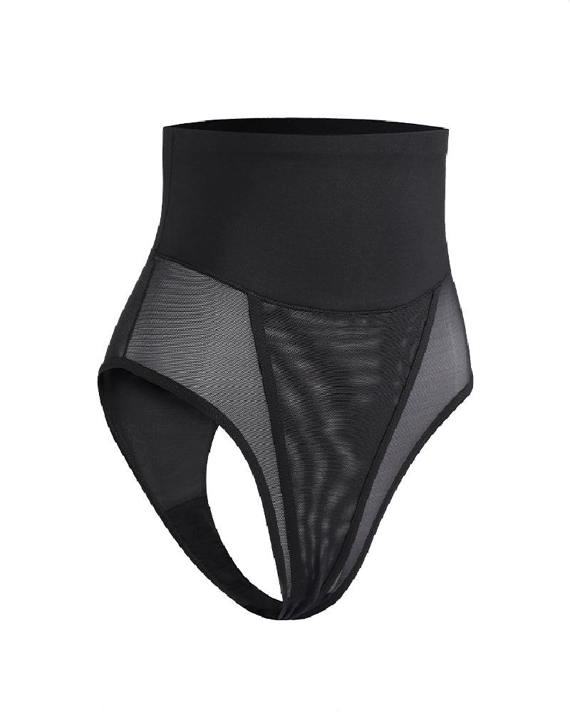 Mesh Waist Cincher Shaping Panties Pure Cotton Crotch Antibacterial Thong - By Qivii