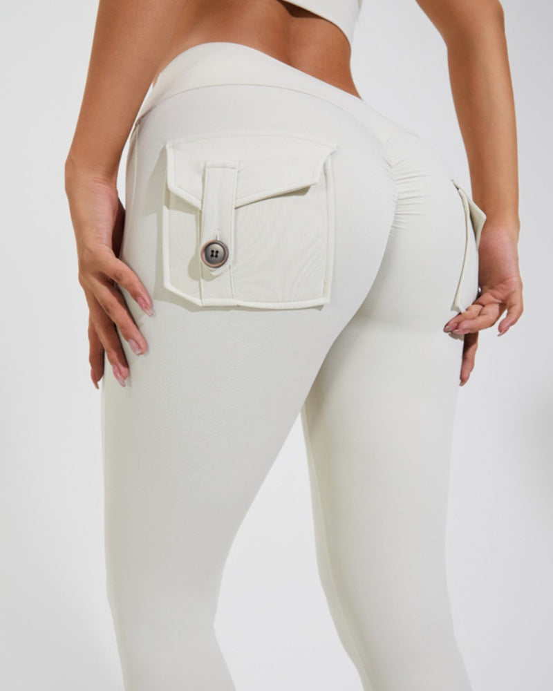 Peach Hip Fitness Leggings with Cargo Pockets - By Qivii