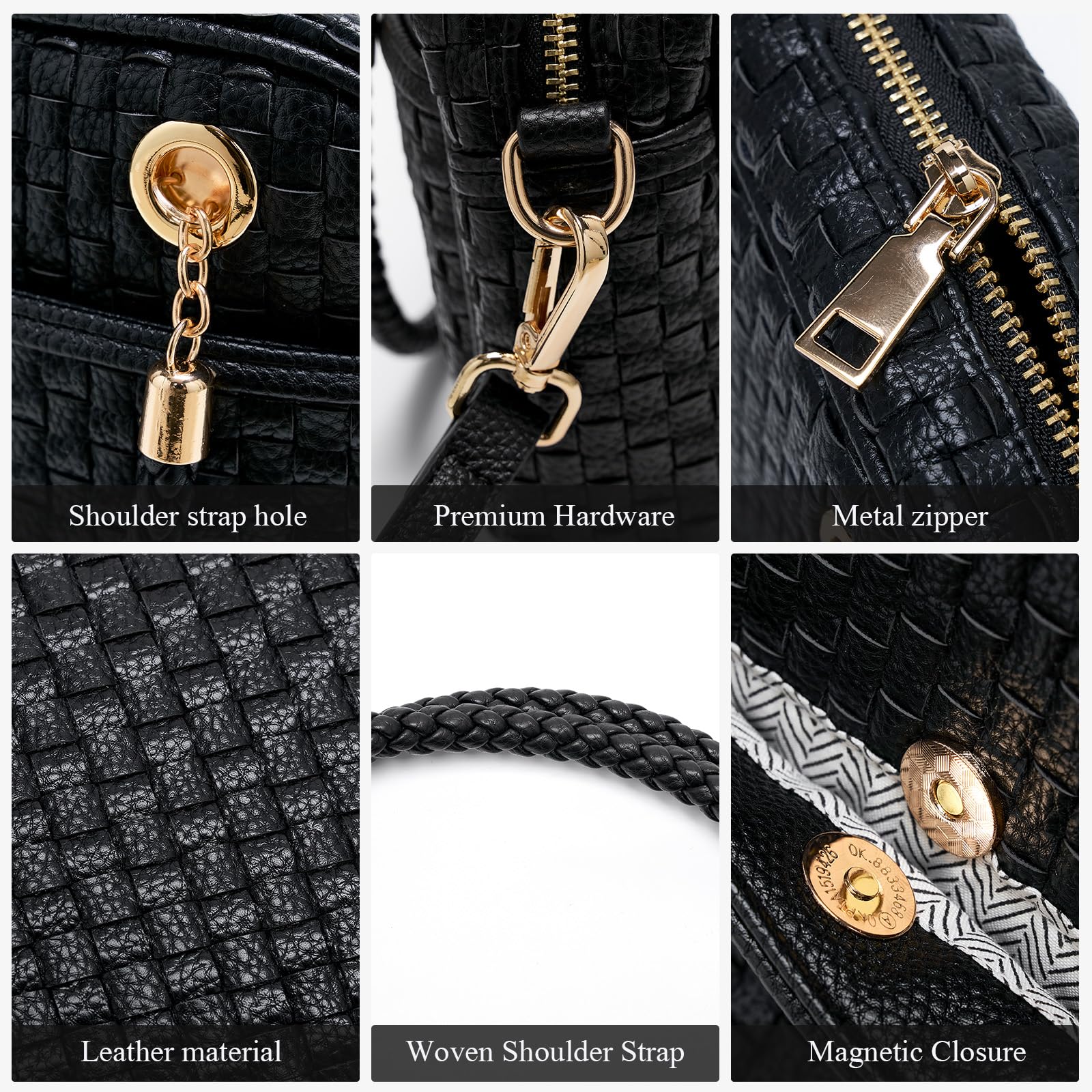 Ounamei Chic Checkered Woven Handbag Top Handle Crossbody Shoulder Bag Vegan Leather