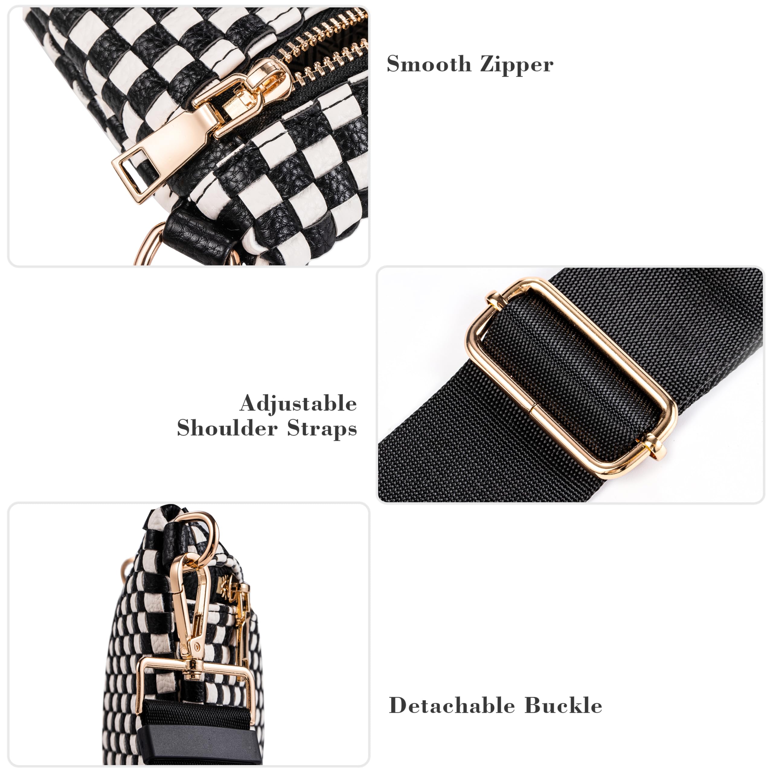 Ounamei Checkered Woven Crossbody Fanny Pack for Women – Adjustable Sling Bum Bag, Lightweight Everyday Travel Shoulder Purse