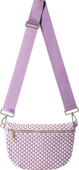 Ounamei Checkered Woven Crossbody Fanny Pack for Women – Adjustable Sling Bum Bag, Lightweight Everyday Travel Shoulder Purse