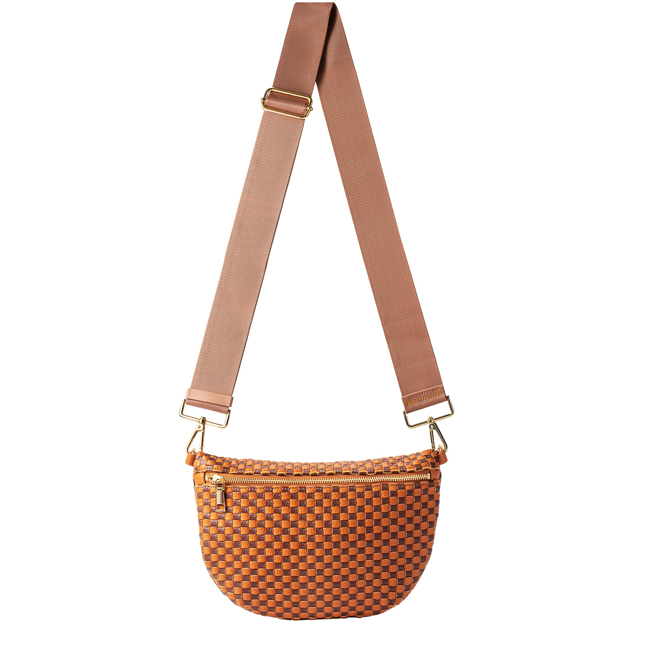Ounamei Checkered Woven Crossbody Fanny Pack for Women – Adjustable Sling Bum Bag, Lightweight Everyday Travel Shoulder Purse