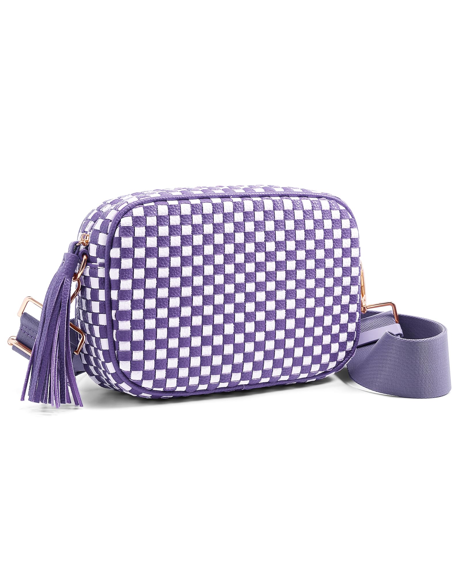 Ounamei PU Leather Woven Crossbody Bag | Checkered Shoulder & Belt Bag for Women