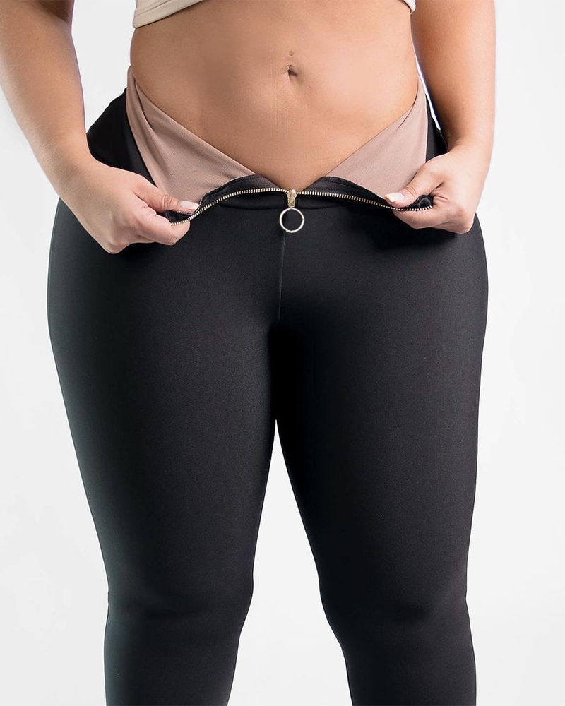 Shapshe® Black Slim Fit Tummy Control Zipper Butt Lift Leggings - By Qivii