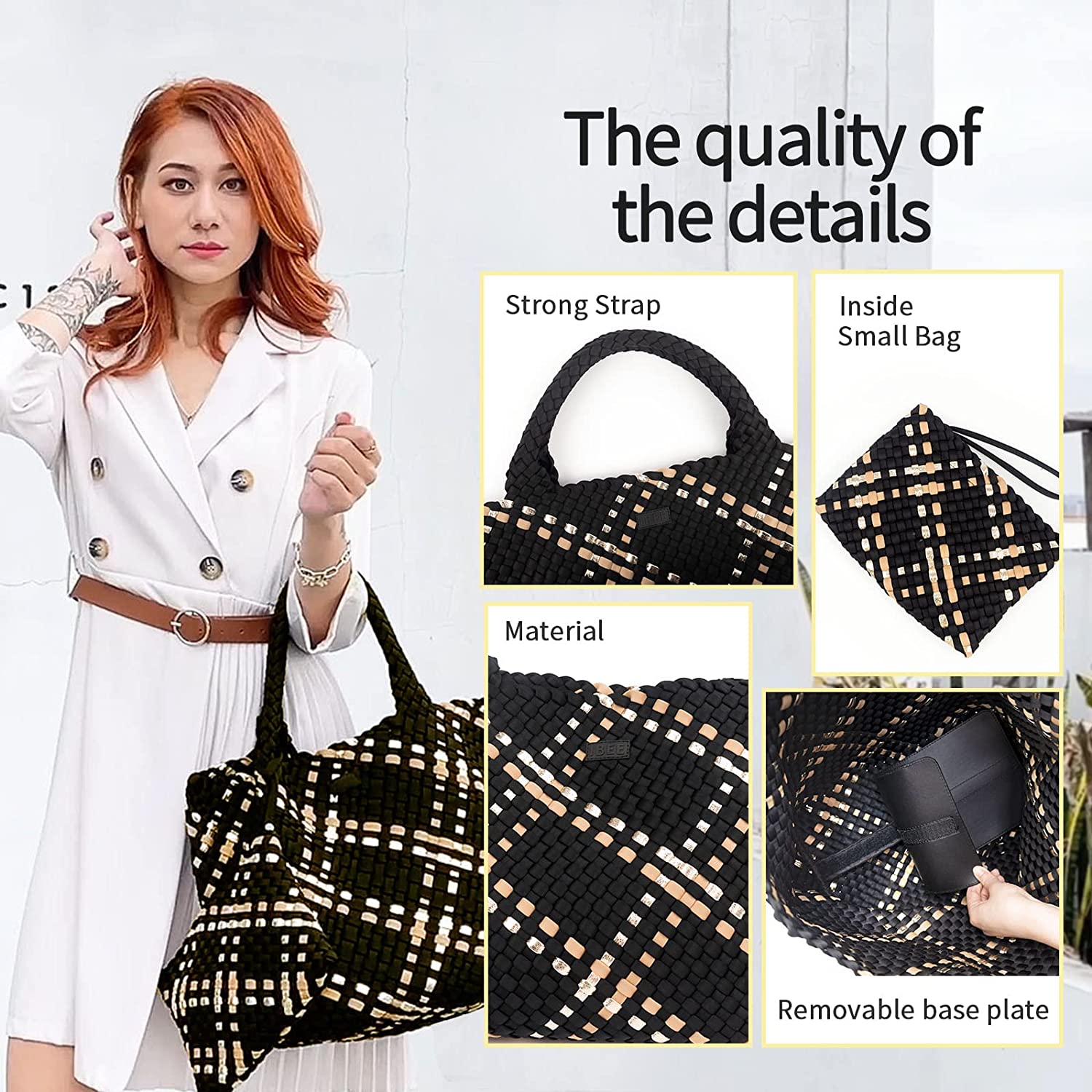 Colorblock Neoprene Woven Bag - Camel | Ounamei