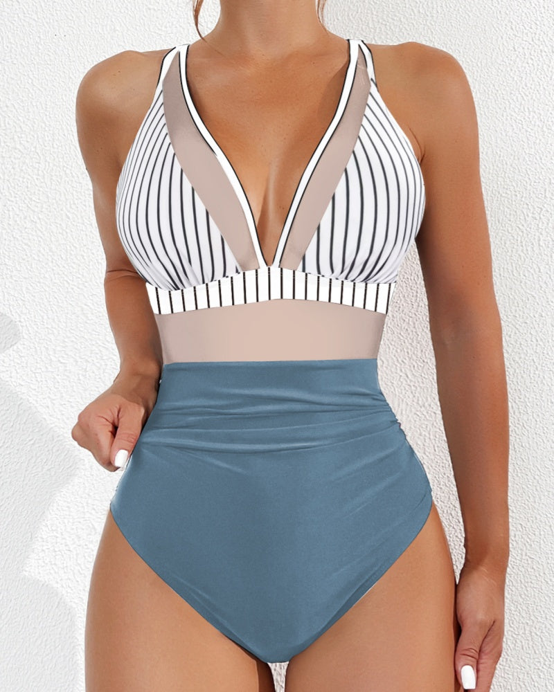 Sexy Deep V Mesh Backless One Piece Shapewear Swimsuit - By Qivii