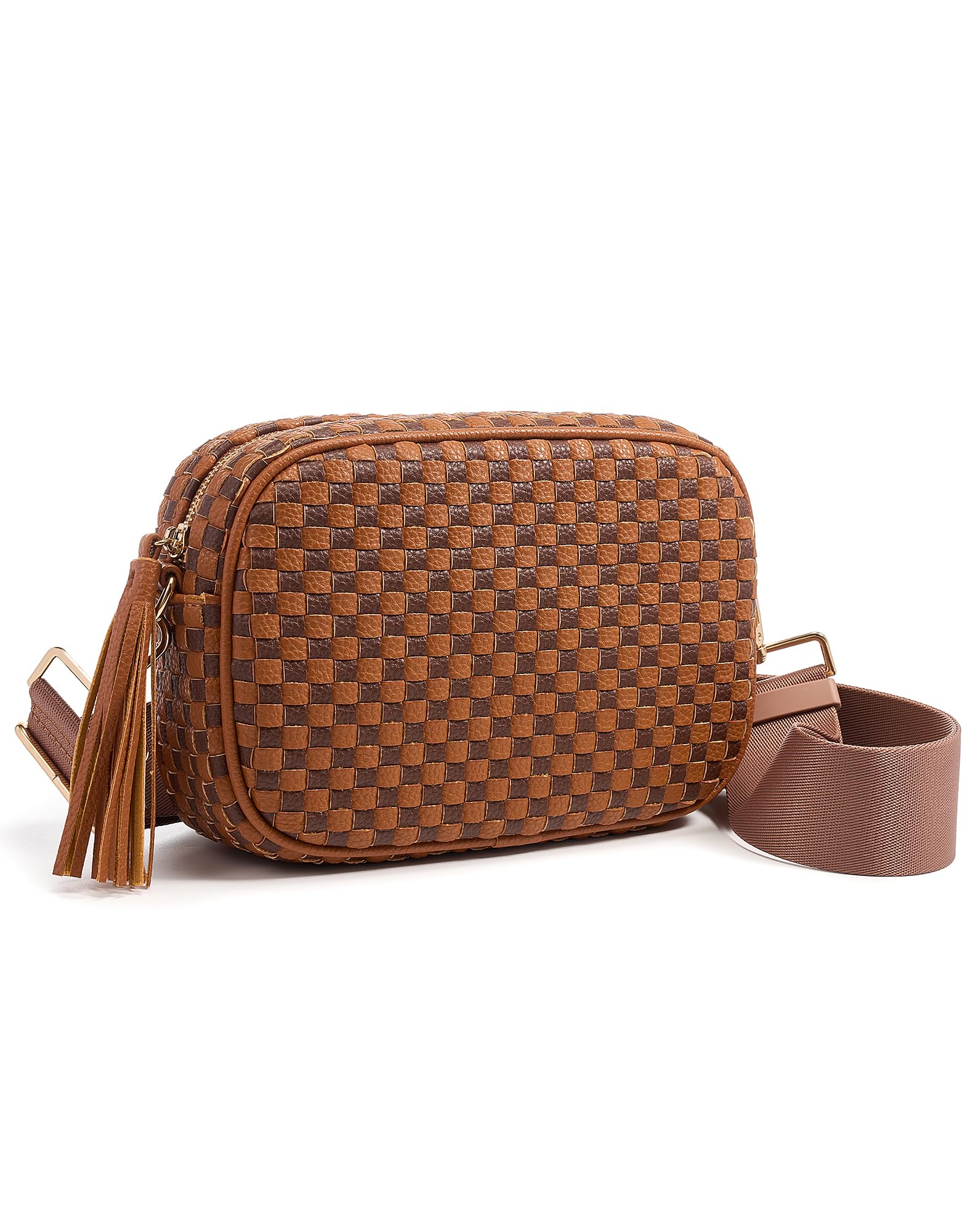 Ounamei PU Leather Woven Crossbody Bag | Checkered Shoulder & Belt Bag for Women