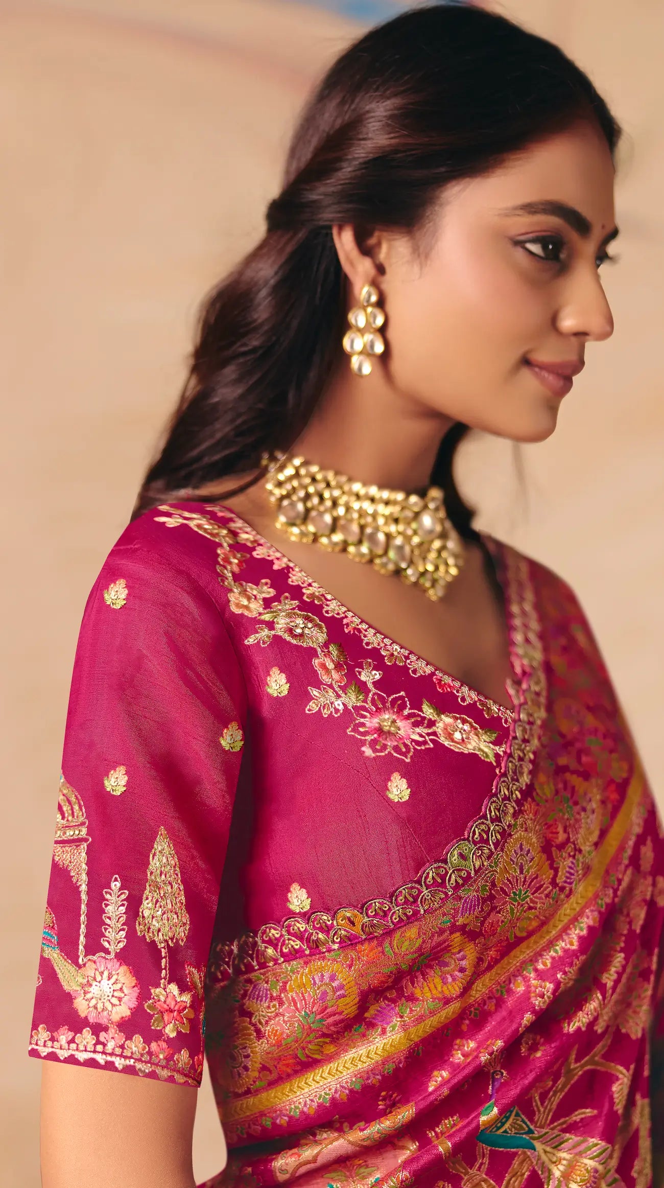 Ruby Pink Dola Silk Zari & Embroidery Saree