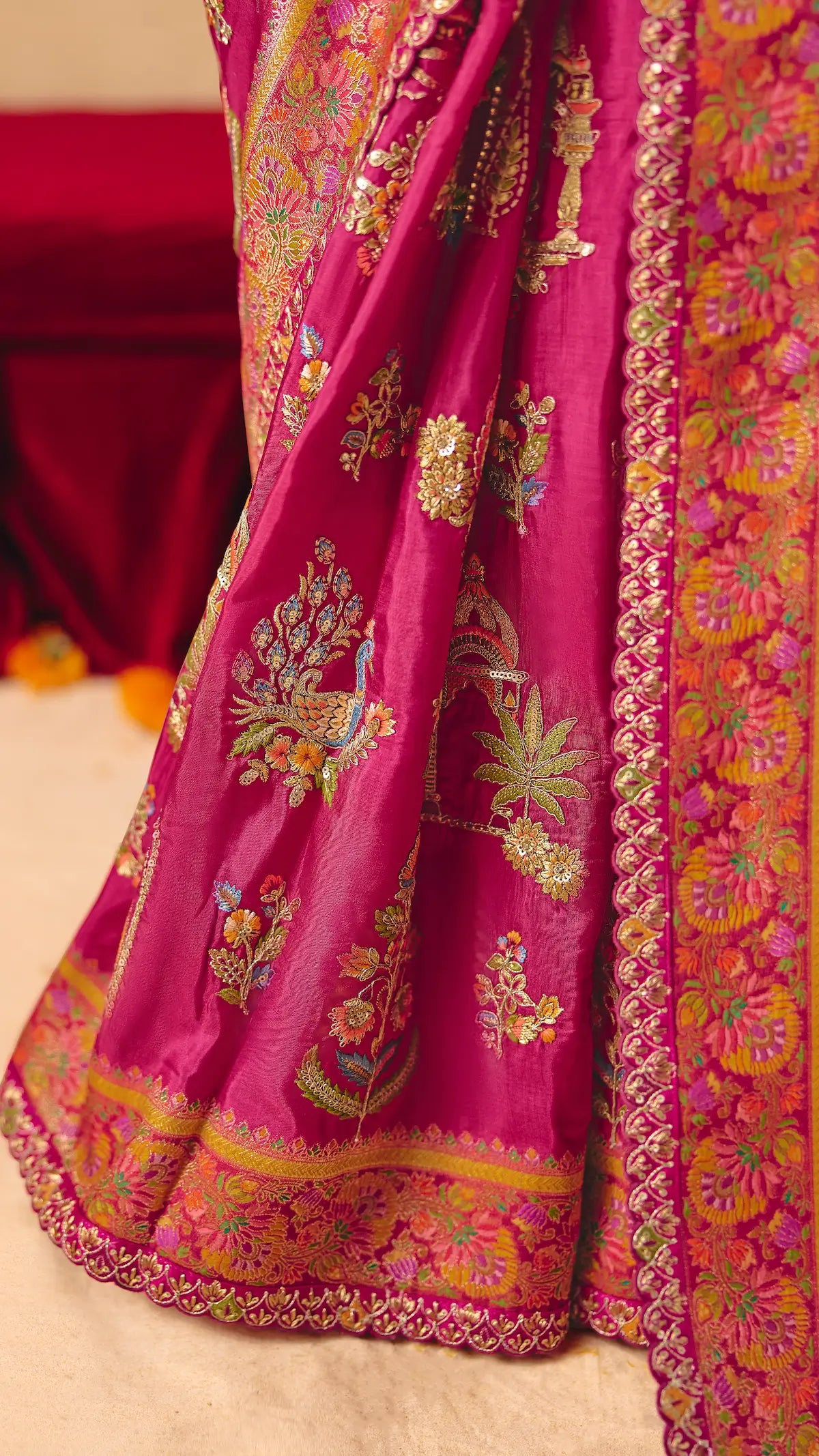 Ruby Pink Dola Silk Zari & Embroidery Saree