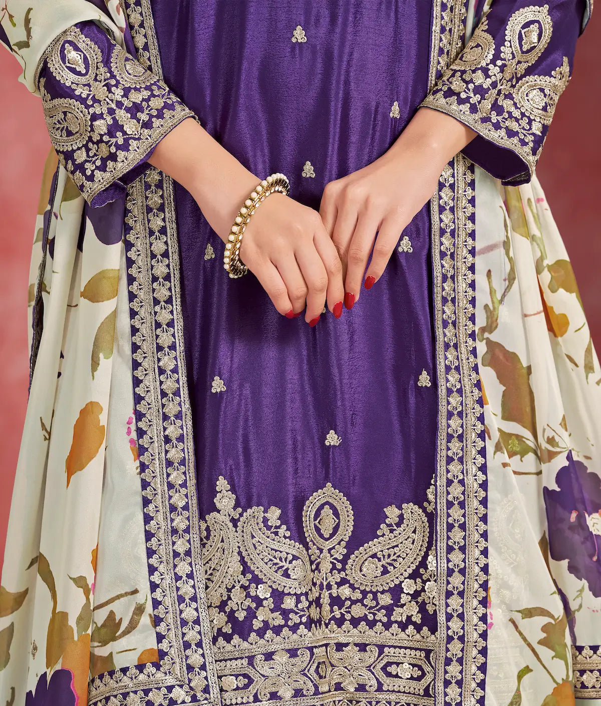 Purple Chinon Embroidery Salwar suit With Organza Dupatta - qivii