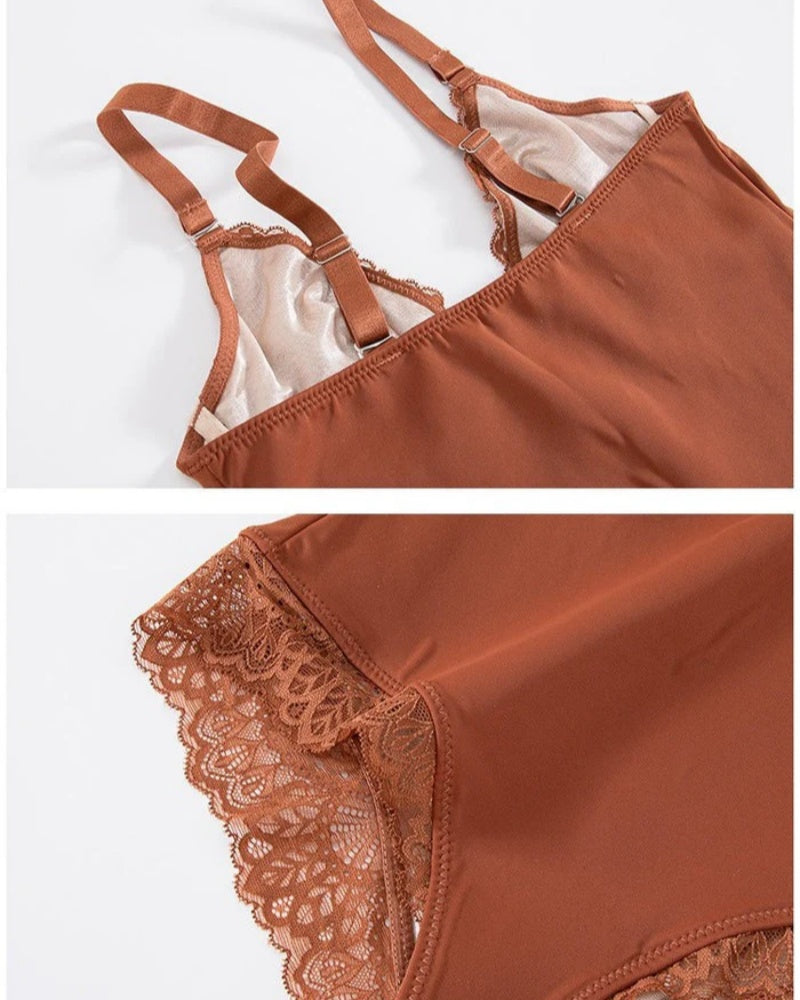 Sexy Lace Deep-V Neck Bodysuits - By Qivii