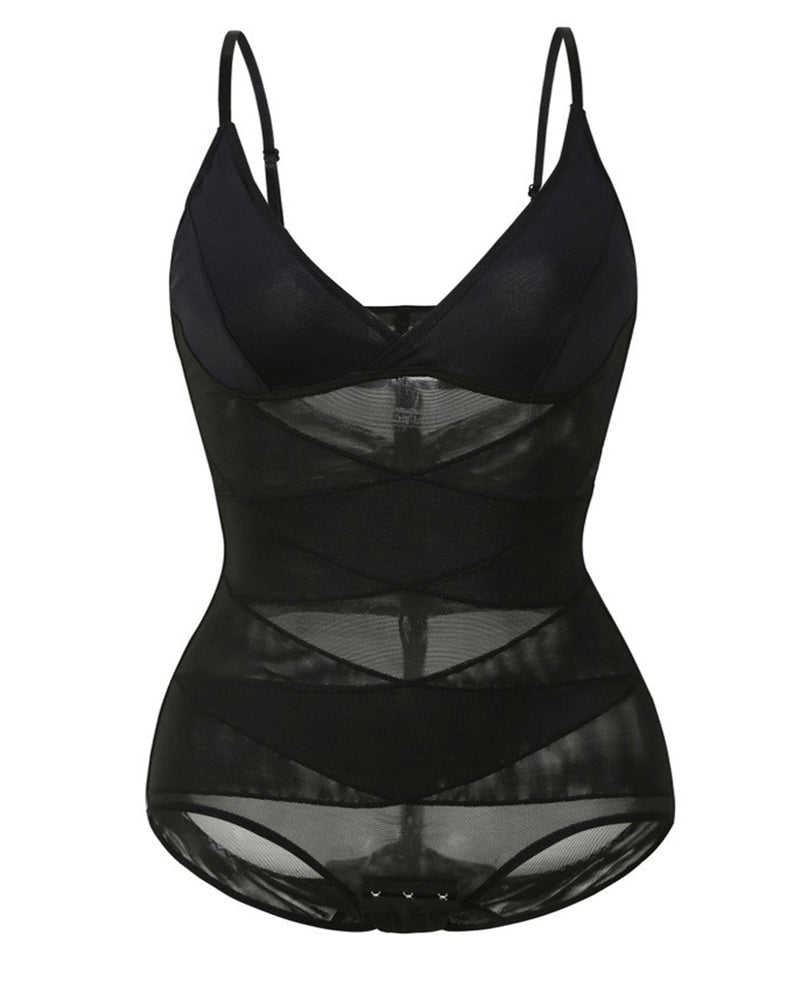 Mesh V Neck Tummy control Camisoles Shapewear with Bra - By Qivii