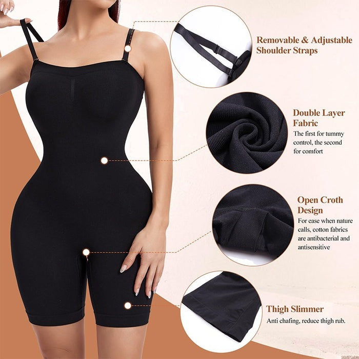 Slimming Sleeveless Bodysuit With Removable Shoulder Strap - By Qivii