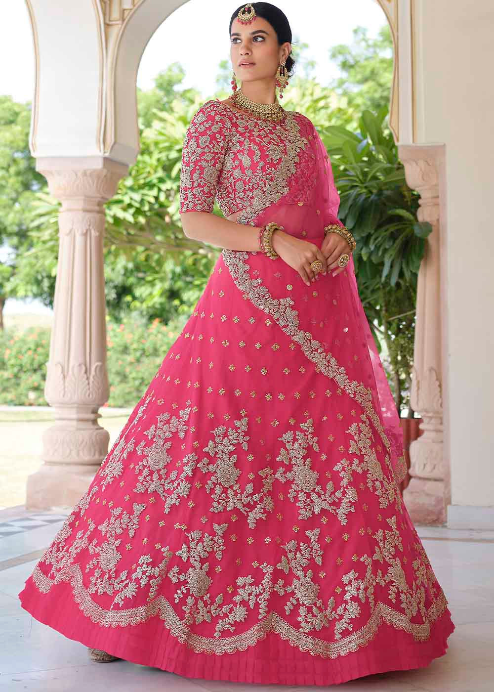Cerise Pink Soft Net Lehenga Choli with Dori & Sequins work | Ready To Wear - qivii