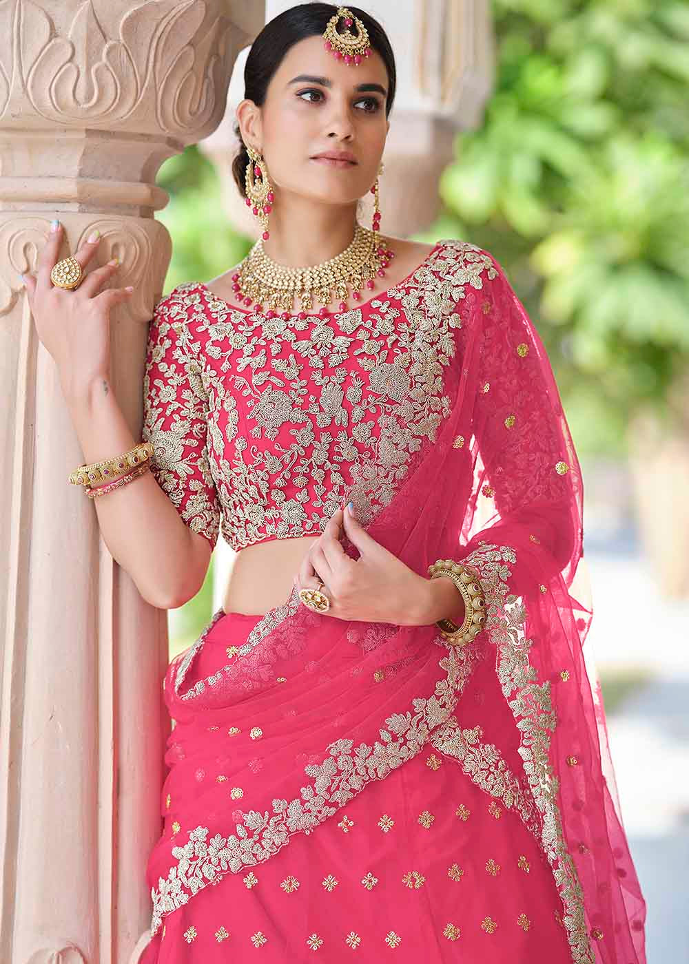 Cerise Pink Soft Net Lehenga Choli with Dori & Sequins work | Ready To Wear - qivii