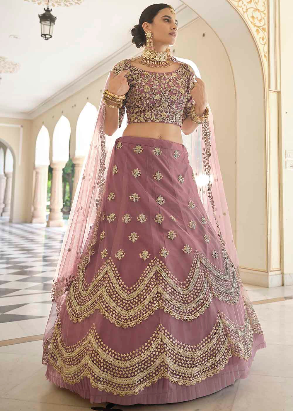 Plum Purple Soft Net Lehenga Choli with Dori & Sequins work | Ready To Wear - qivii