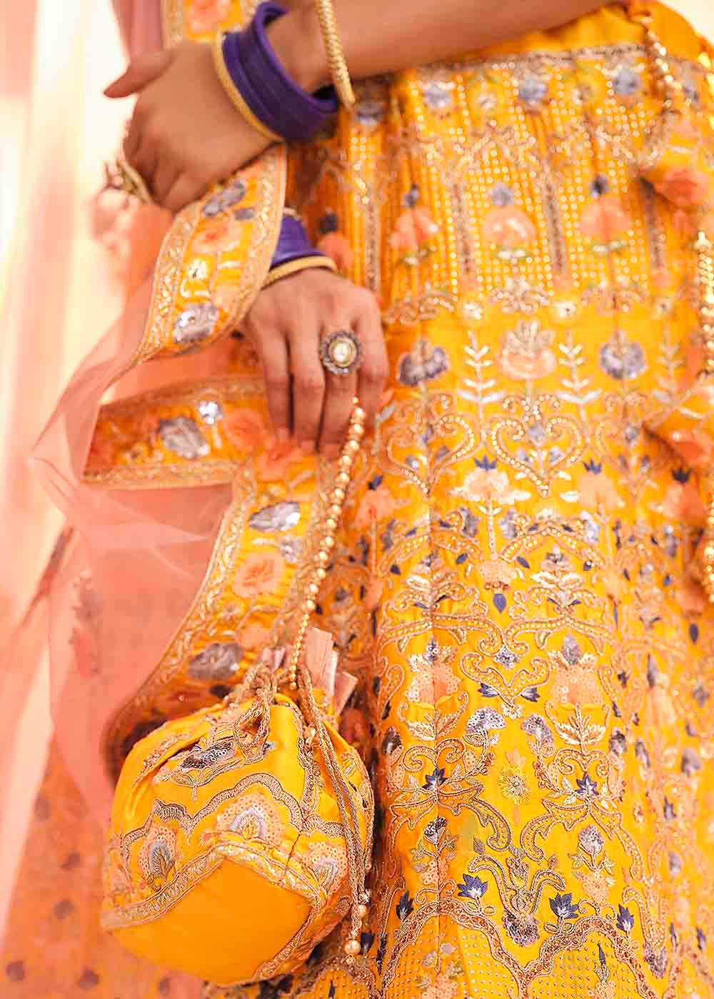 Chrome Yellow Crepe Lehenga Choli with Swarovski, Sequins & Dori work | Ready To Wear - qivii