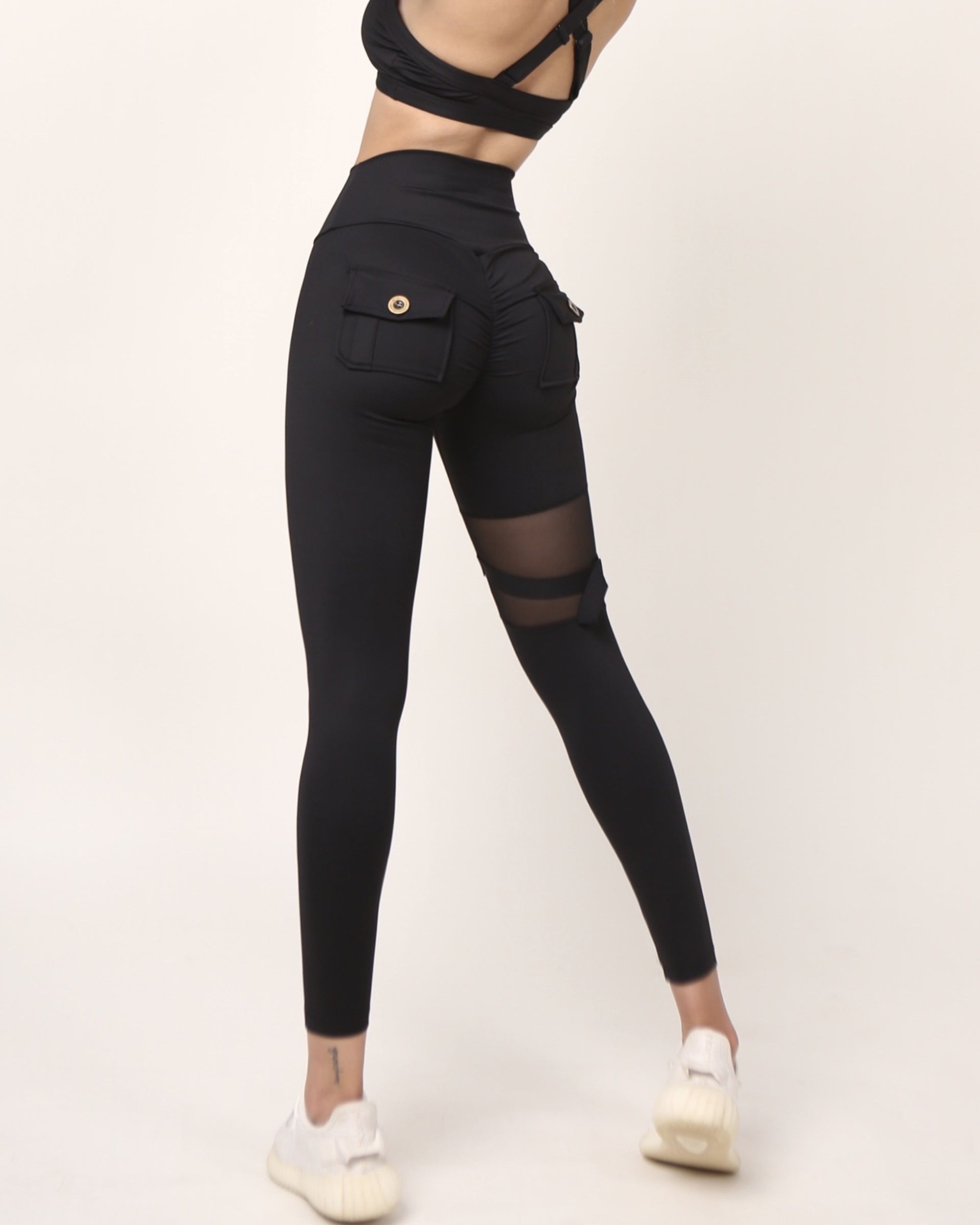 Unique Cut Out Pocket Mesh Yoga Pants Scrunch Bum Leggings - By Qivii
