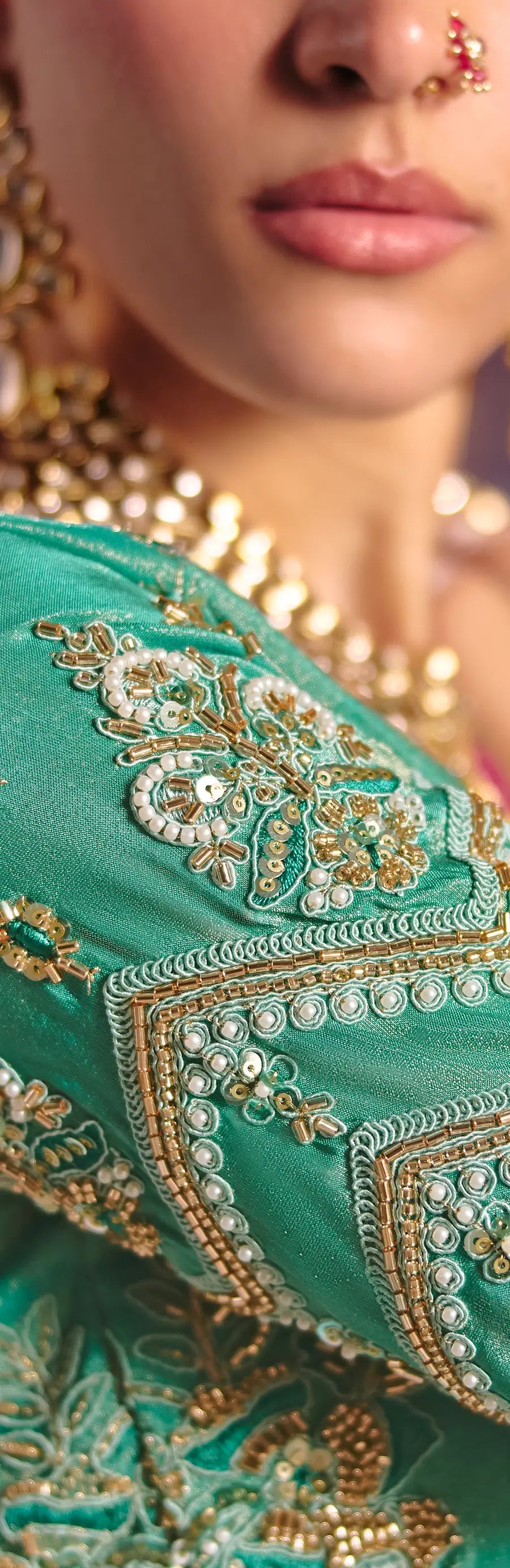 Shaded Green Silk Heavy Embroidered Saree