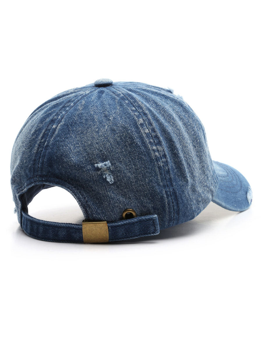 Fashion Retro Ripped Washed Distressed Denim Baseball Cap - By Qivii