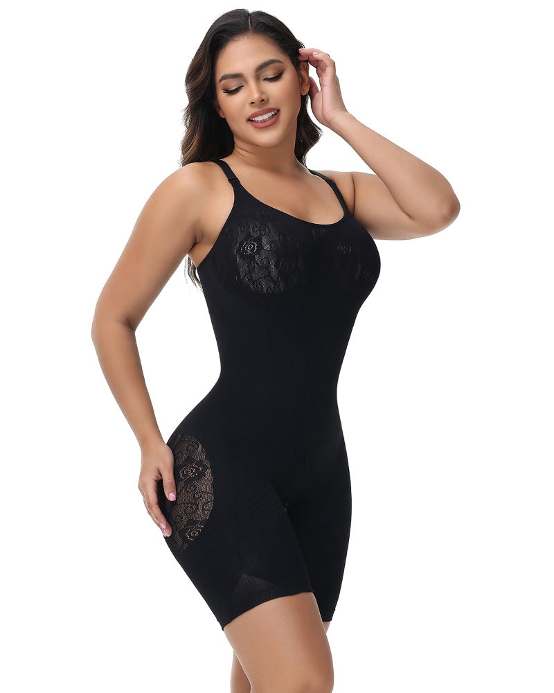 Shapshe® Rose Jacquard Thigh Slimmer Shapewear Seamless Sculpting Snatched Waist Bodysuit - By Qivii