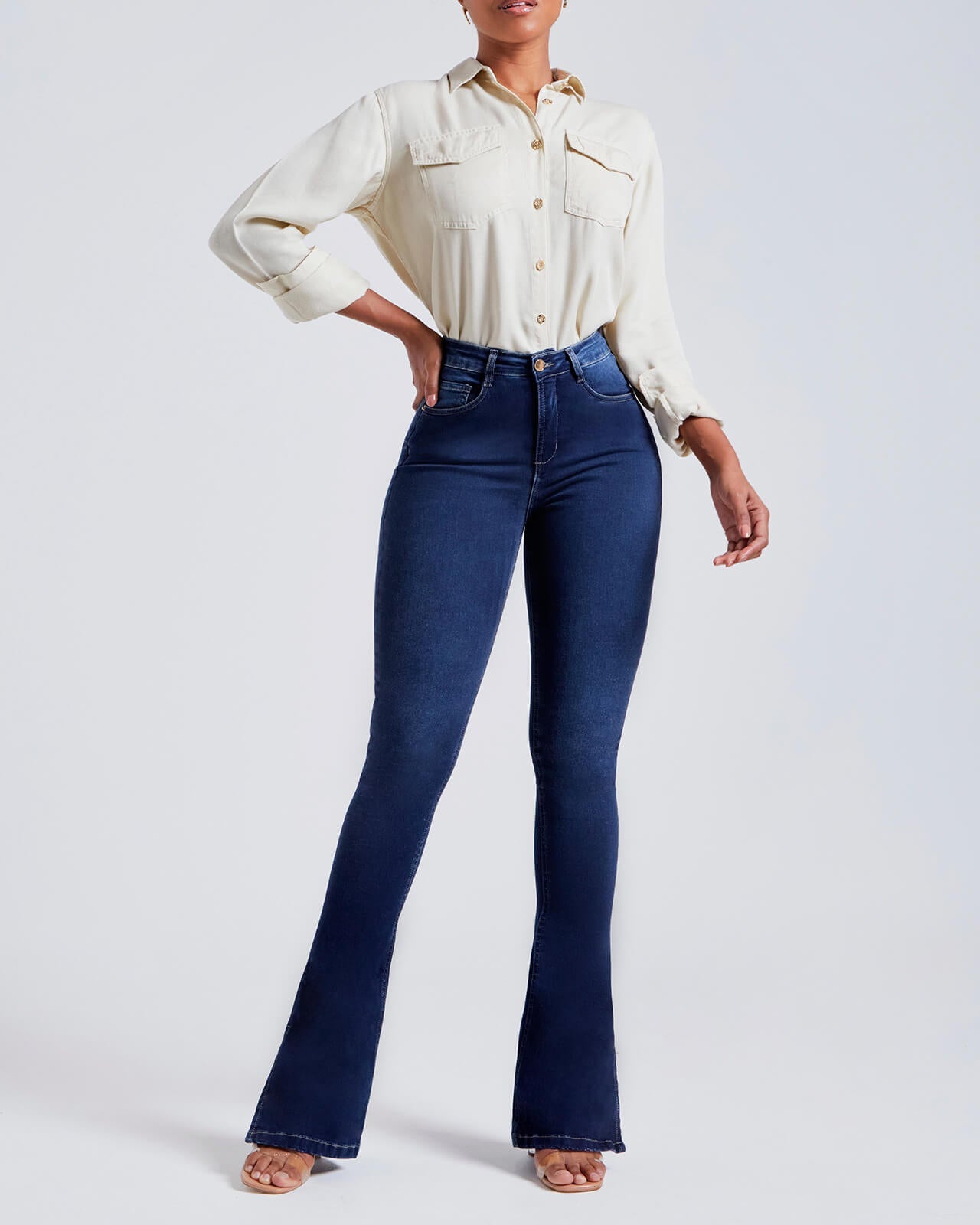 Dark Blue Butt Lifting Skinny Flare Shaping Jeans High Waist Stretch Pants Women Jeans - By Qivii