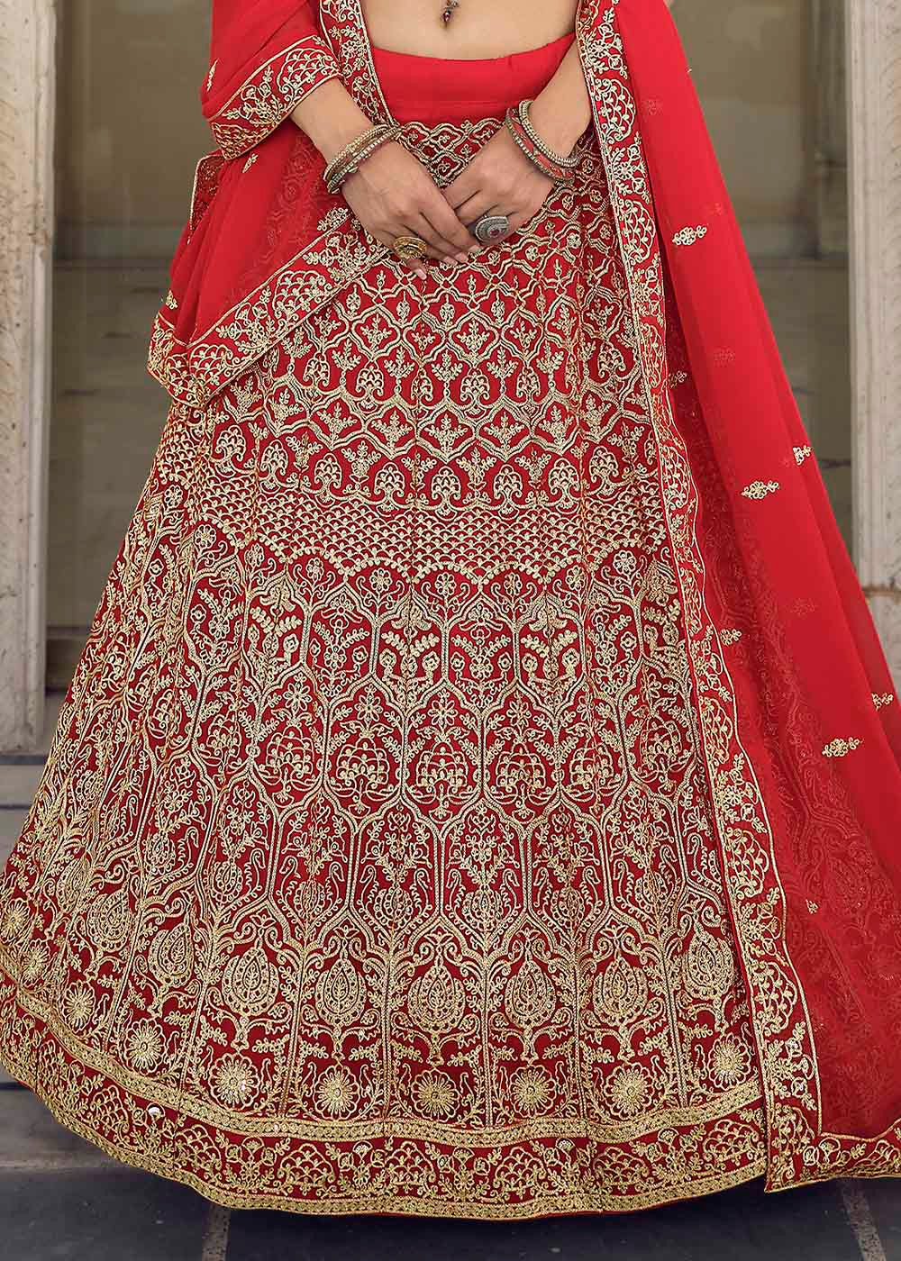 Crimson Red Georgette Lehenga Choli with Zari work | Ready To Wear - qivii