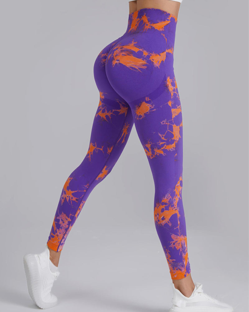 Seamless High Stretchy Tie Dye Scrunch Butt Lifting Wideband Waist Yoga Pants - By Qivii