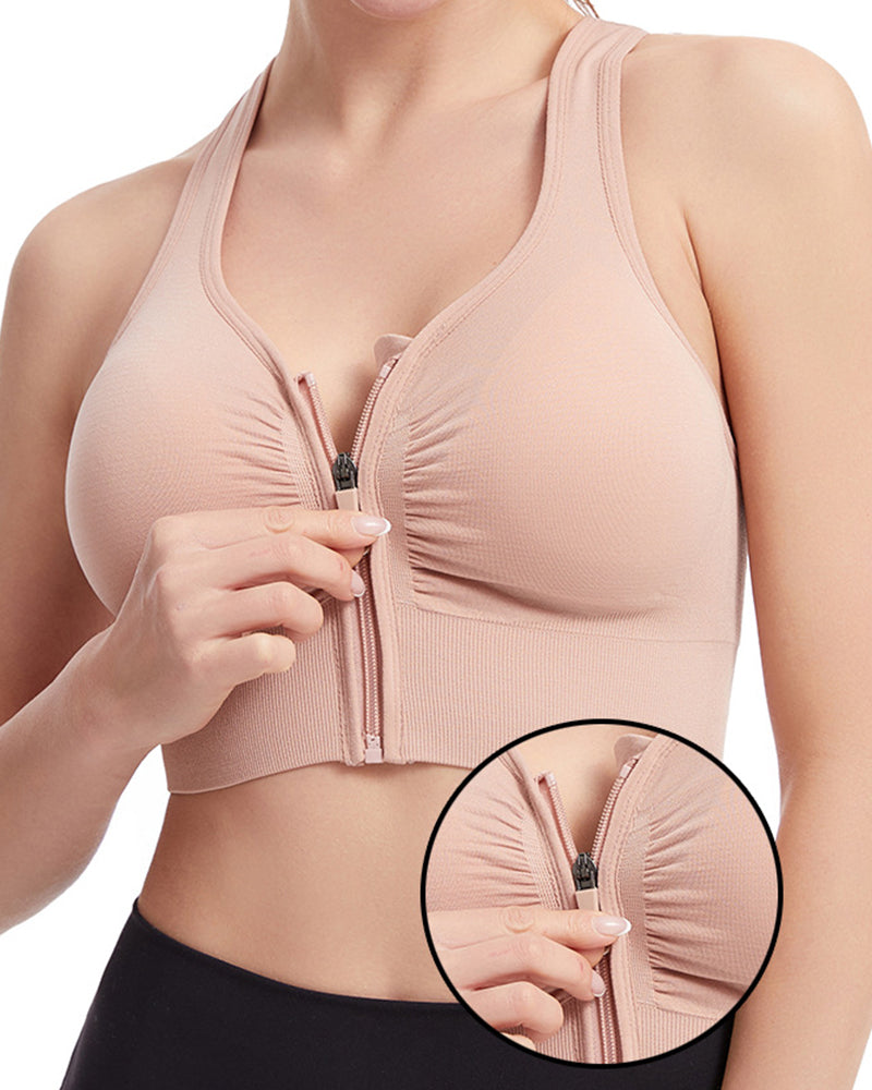 Women's Shockproof Push up Bra Hollow Back with Front Zipper - By Qivii