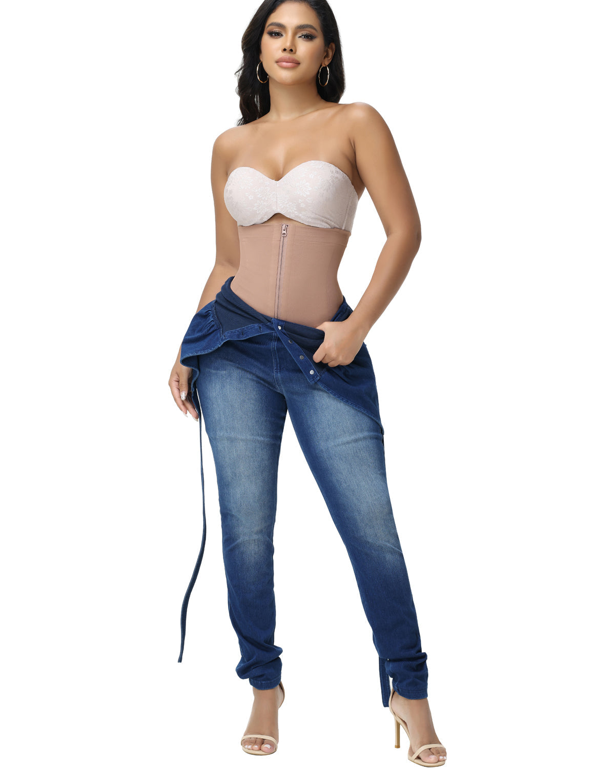 Shapshe® Hip Mesh High Waisted Faja Shaping Shorts with Zip Closure for Women