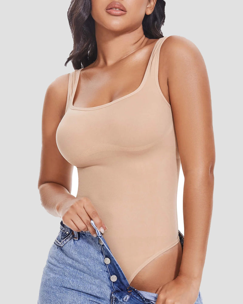 Sexy U-Back Tummy Control Shapewear Thong Bodysuit - By Qivii