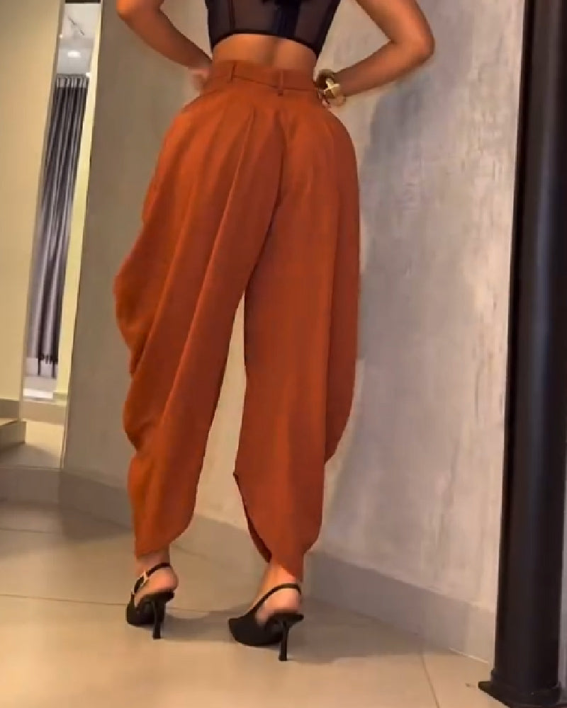 Shapshe® Leisure High Waisted Pleated Wide Leg Harem Pants - By Qivii