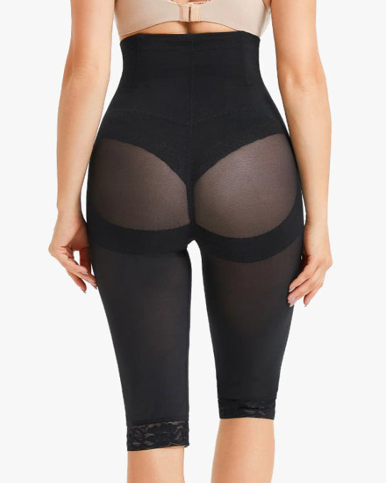 Women's High Waist Lace Trim Sheer Mesh Shapewear Shaping Pants