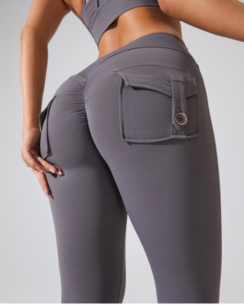 Peach Hip Fitness Leggings with Cargo Pockets - By Qivii