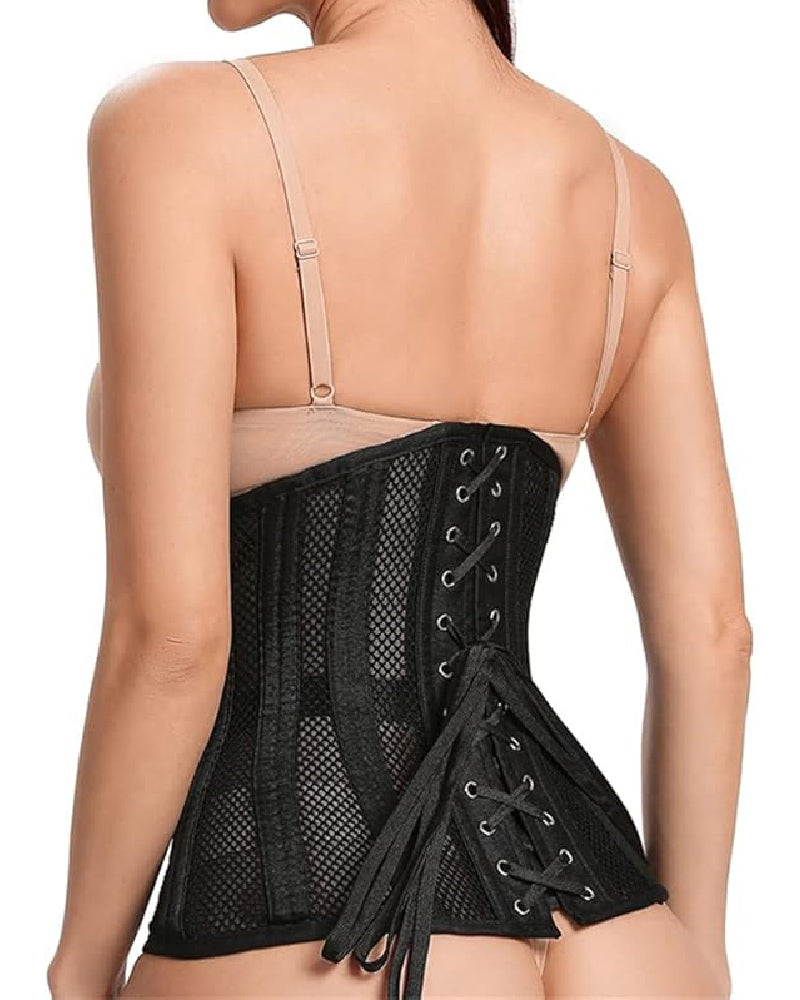 Sexy Gothic 26 Steel Hourglass Underbust Corset Lace up Hollow Breathable Waist Trainer - By Qivii