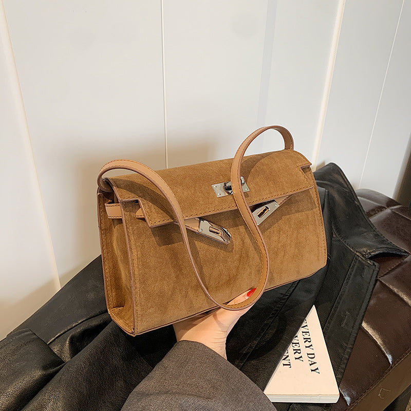 Women's Retro-Luxe Suede Mini Satchel - Convertible Underarm Crossbody Bag for Women | Vintage Brushed Texture in Caramel Ombre