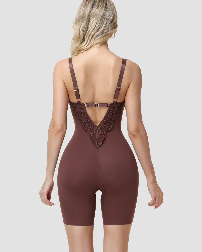 Shapshe® Lace Plunge Backless Bodysuit Shapewear