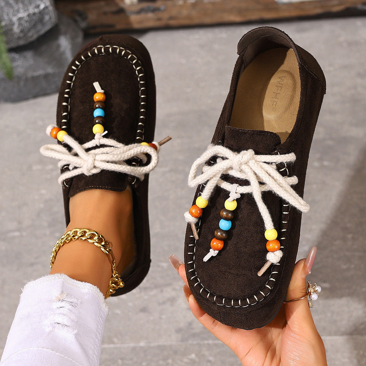 Women's Lenora Beaded Suede Loafers - Vintage Casual Comfort Shoes (US 5-10.5)