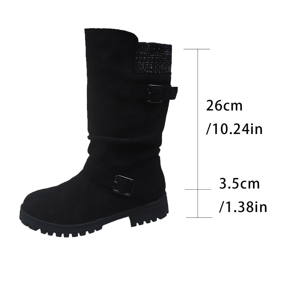 Women’s RanchWrap Buckle Mid-Calf Suede Boots – Knit Cuff Western-Style Slouchy Shoes (US 5–10.5)