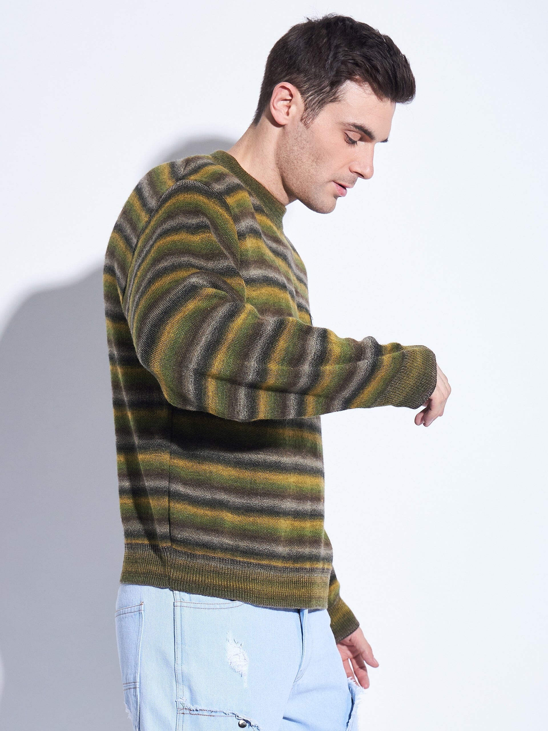 Olive Striped Oversized Sweater