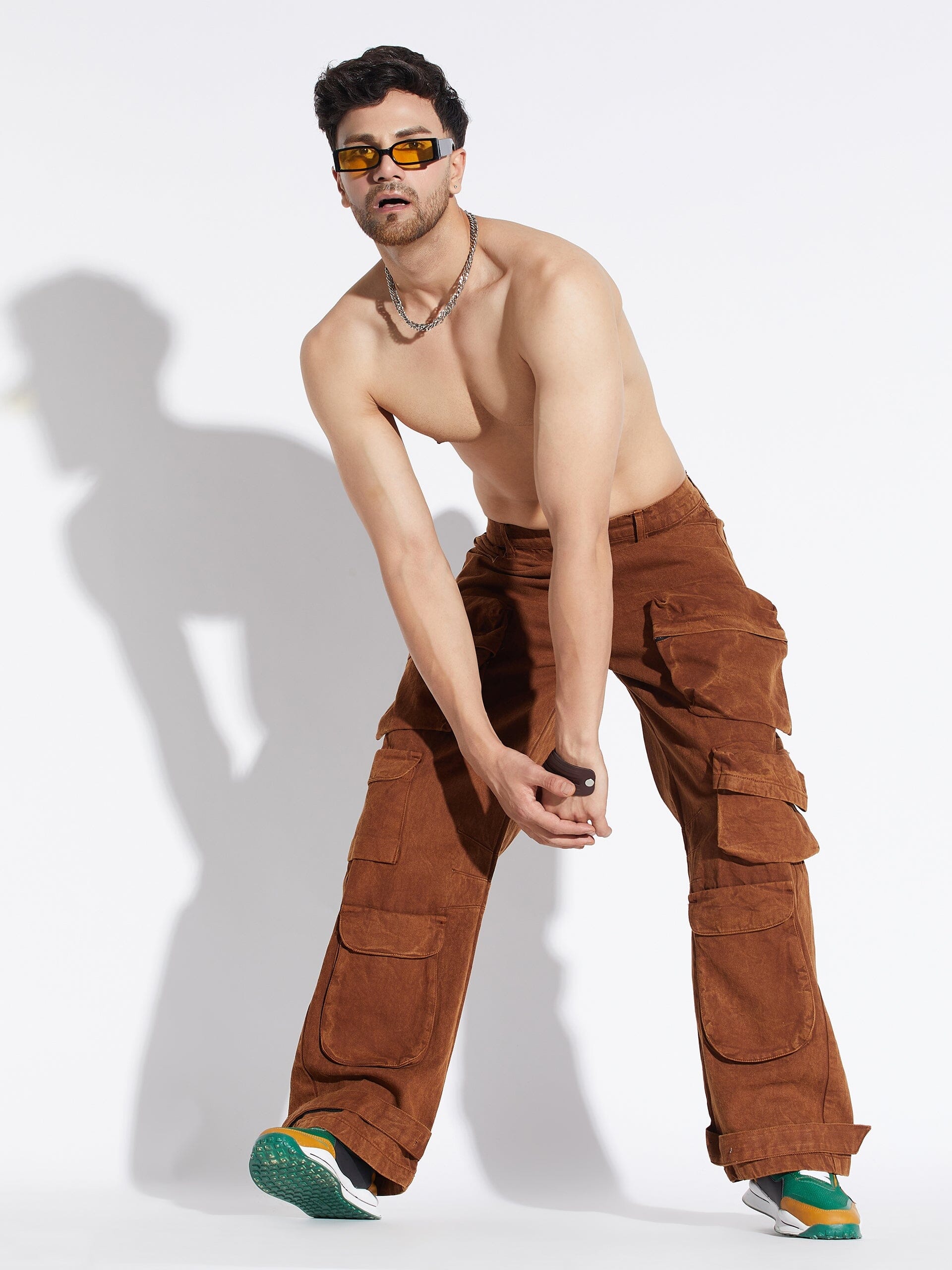 Brown Super Baggy Cargo Denim
