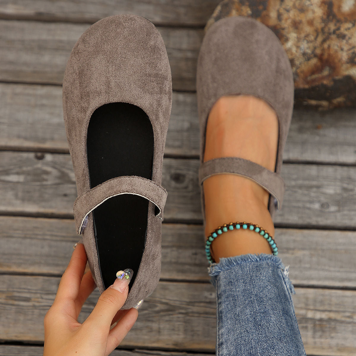 Women's Velmira Suede Mary Jane Flats - Vintage Round-Toe Ballet Shoes with Single Strap (US 5-10.5)