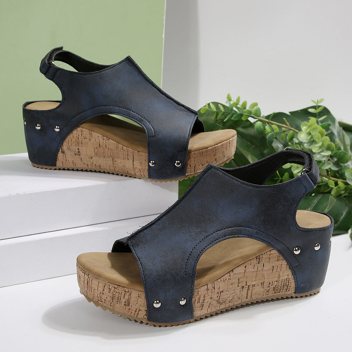 Women's Boho Roman Gladiator Sandals - Peep Toe Platform Wedge with Hook-and-Loop Closure, Retro Strappy Design
