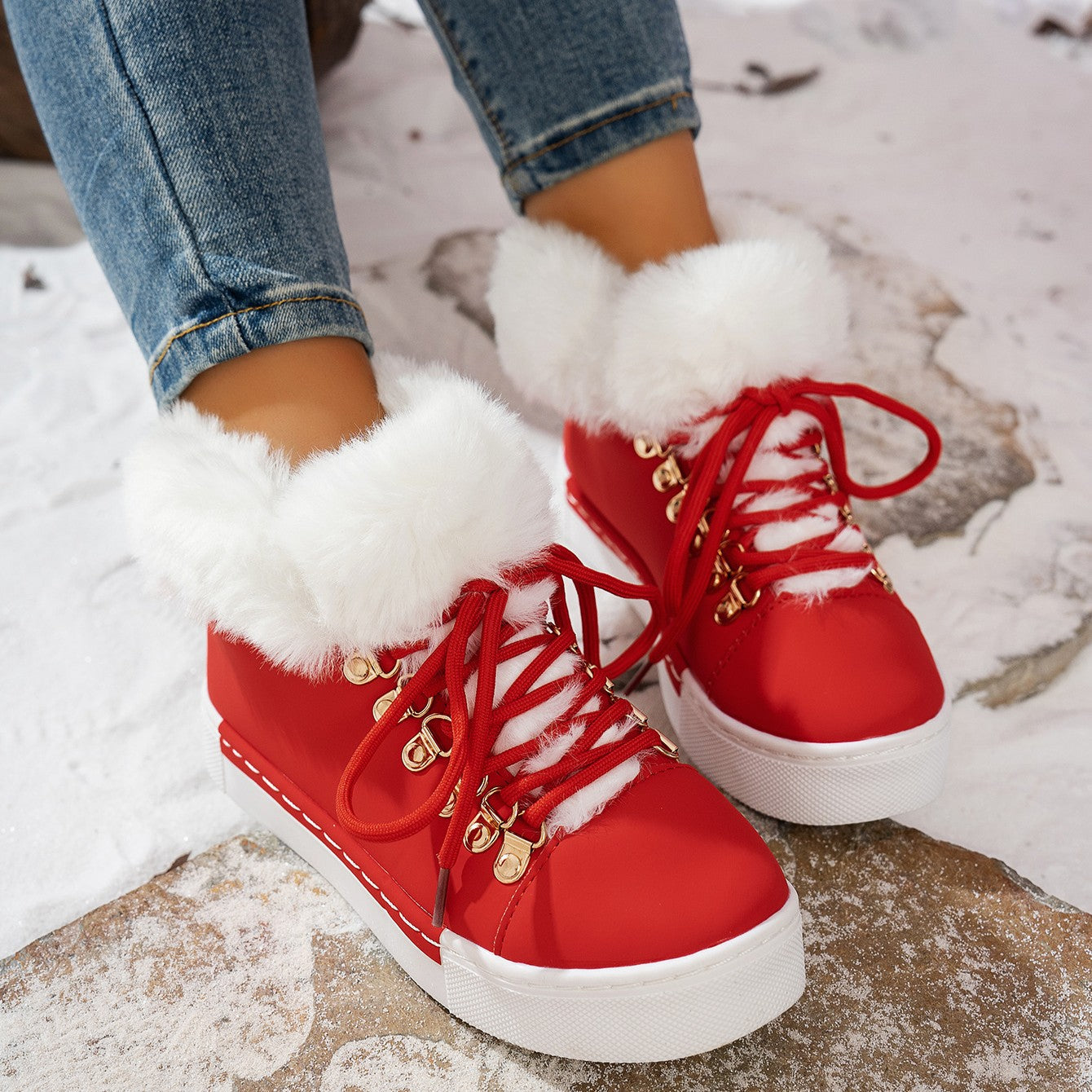 Women's Heritage Plush Snow Boot - Platform Winter Boots with Faux Fur Lining & Classic Lace-Up Design (US 5-10.5)