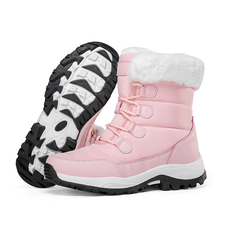Women's Thermal Winter Hiking Boots - High-Cut Fleece Lined Snow Boots (Pink, White & Black - US 5-10)